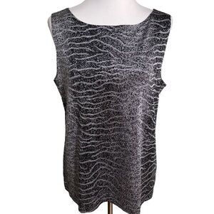 Chico's Travelers Metallic Zebra Sleeveless Tank Top Silver Black